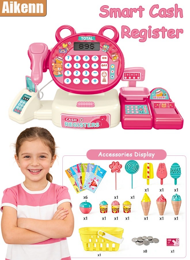 Aikenn Smart Cash Register Toy Cash Register With Calculator Toy Multi-Function Simulated Cash Register Toy Role Play Electric Cash Register Play House Cash Register Supermarket Cash Register Toy With Light And Music Suitable For Children Over 3 Years Old (Dark Pink) - Image 1